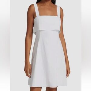 Theory Linen Blend White Sleeveless Square Neck Drape Back Mini Dress Size 8